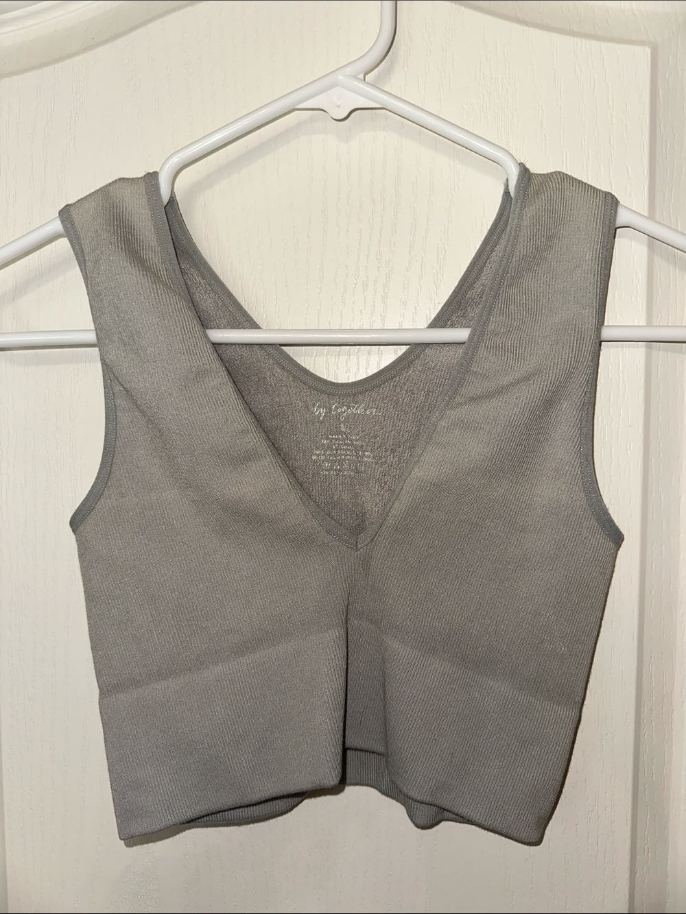 By Together Gray Ribbed V-Neck Crop Tank